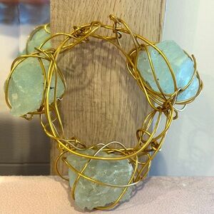 Kazuko Oshima Vintage Gold and Green Wire-Wrapped Bracelet